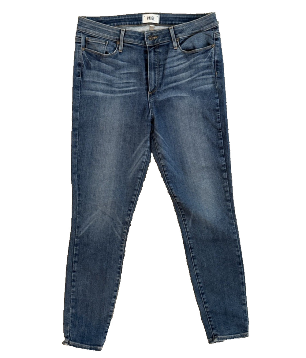 Womens Paige Denim 32 Hoxton Ankle Medium Wash Faded Whiskered Jeans Stretch